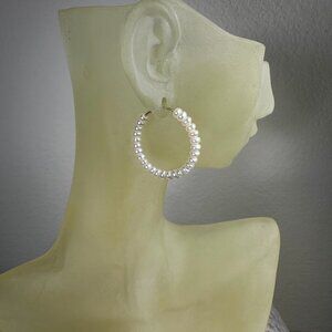 NEW Vintage 14K Gold and Genuine Pearl Hoop Earrings